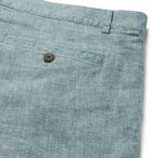 Club Monaco - Baxter Slim-Fit Stretch Linen and Cotton-Blend Chambray Shorts - Blue