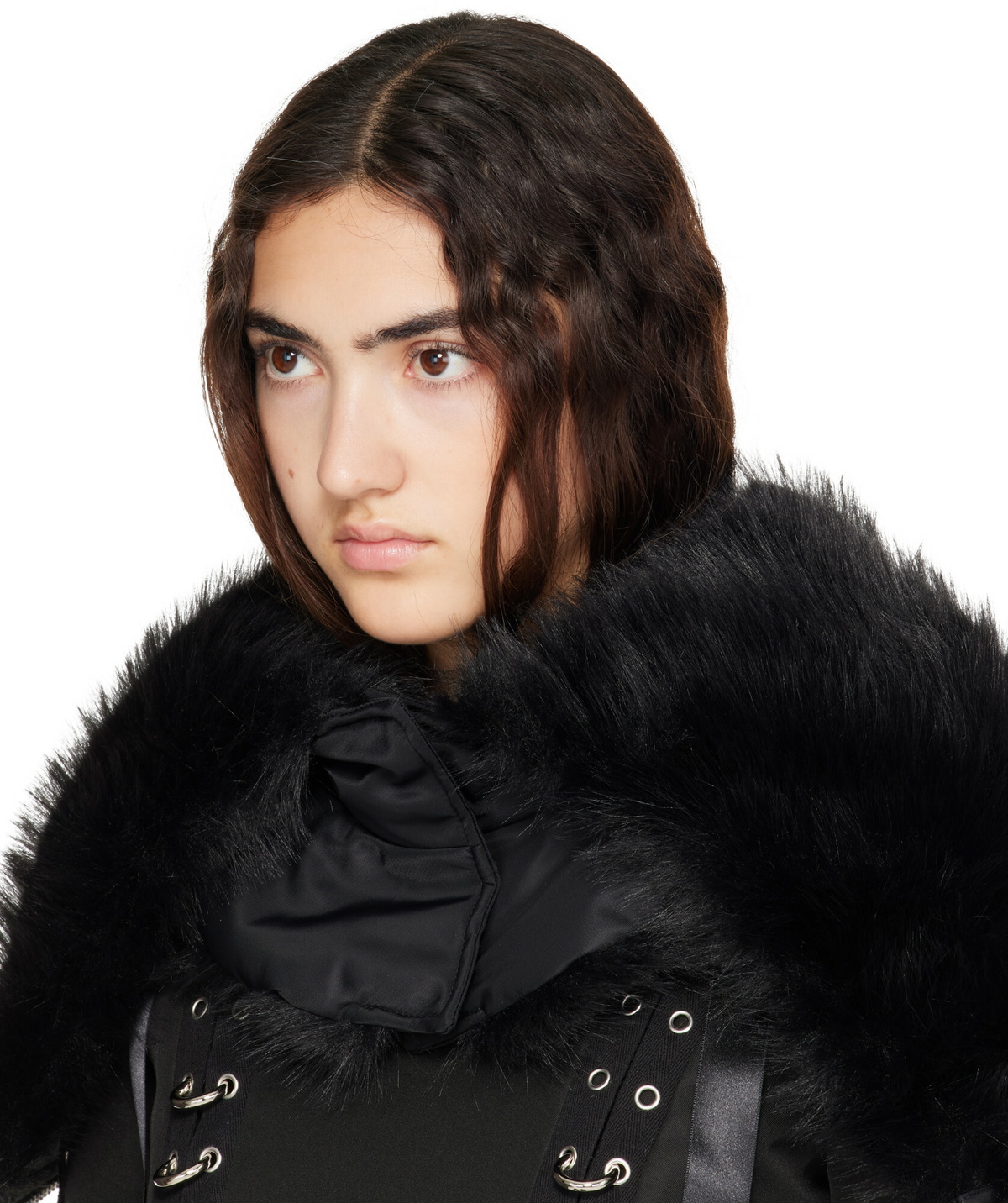 Simone Rocha Black Split Faux Fur Zip Hood