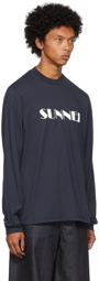 Sunnei Navy Logo Print Long Sleeve T-Shirt