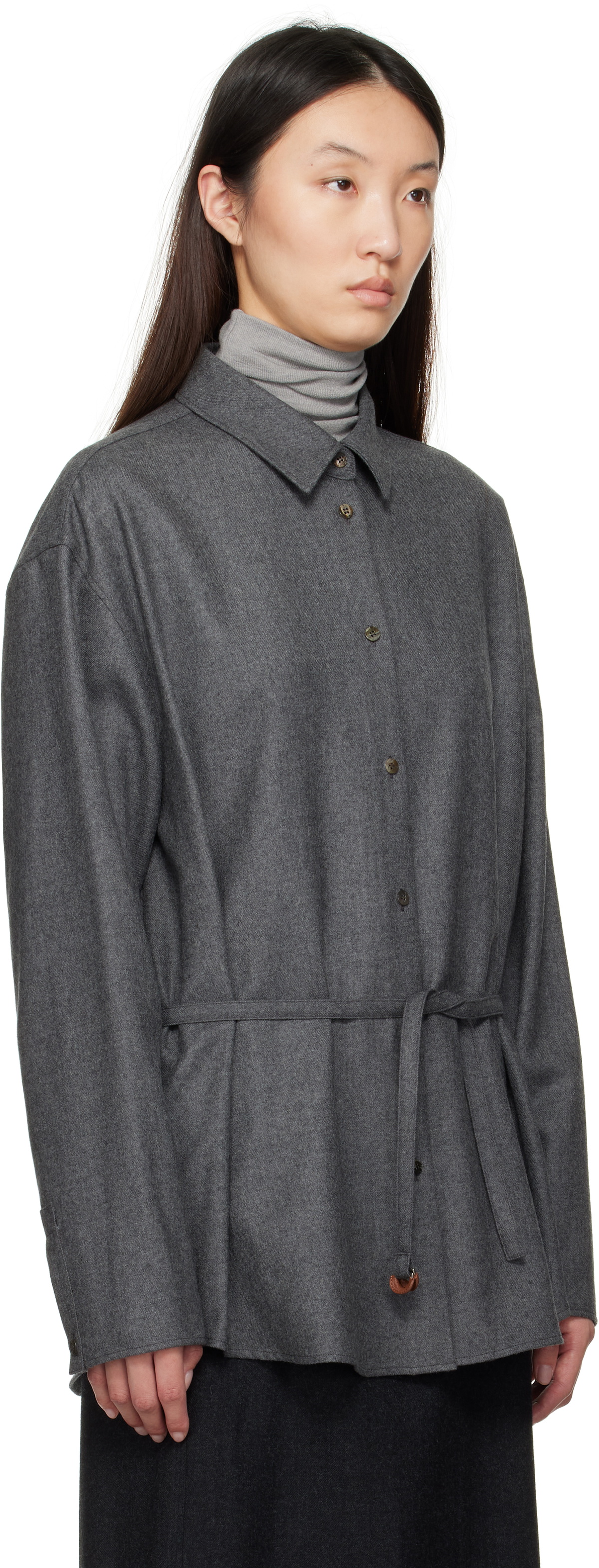 LE17SEPTEMBRE Gray Oversized Belted Shirt