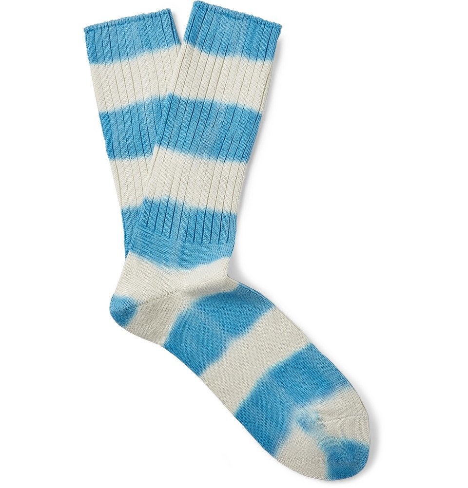 Photo: Mr P. - Ribbed Striped Cotton-Blend Socks - Light blue
