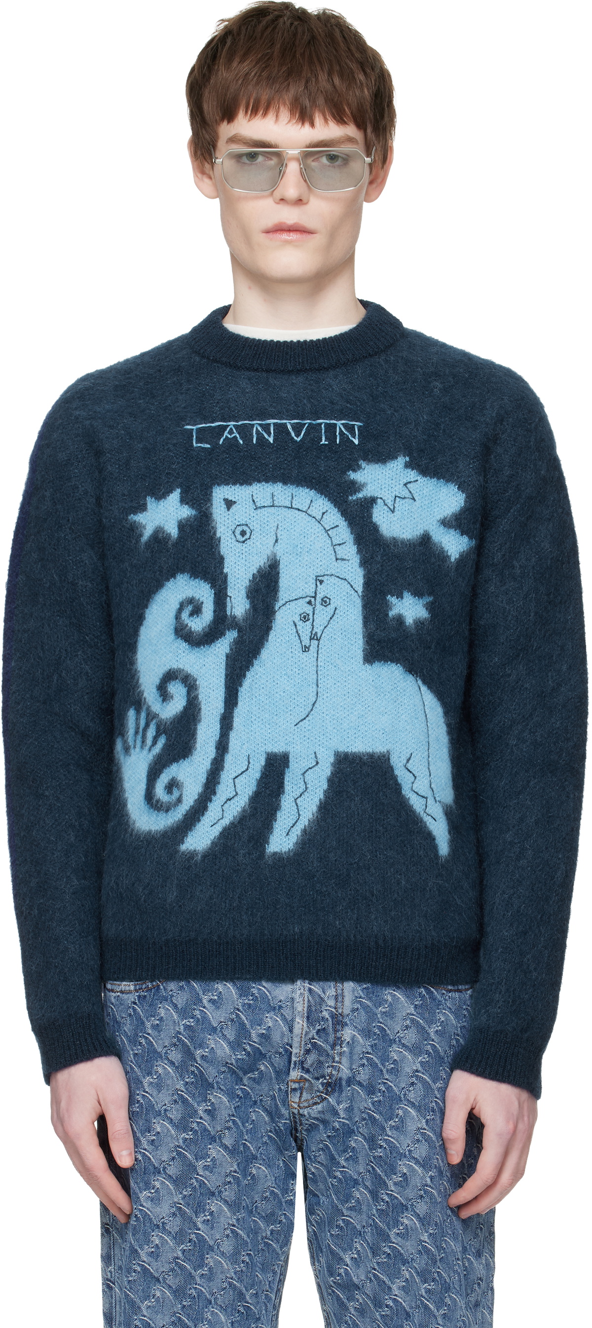 Lanvin Navy Lunar Year Jacquard Mohair Sweater