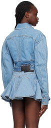 Mugler Blue Cropped Denim Jacket
