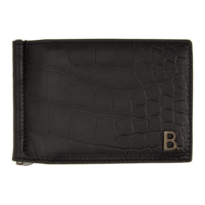 Photo: Balenciaga Black Croc B. Bill Clip Square Wallet