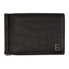 Balenciaga Black Croc B. Bill Clip Square Wallet