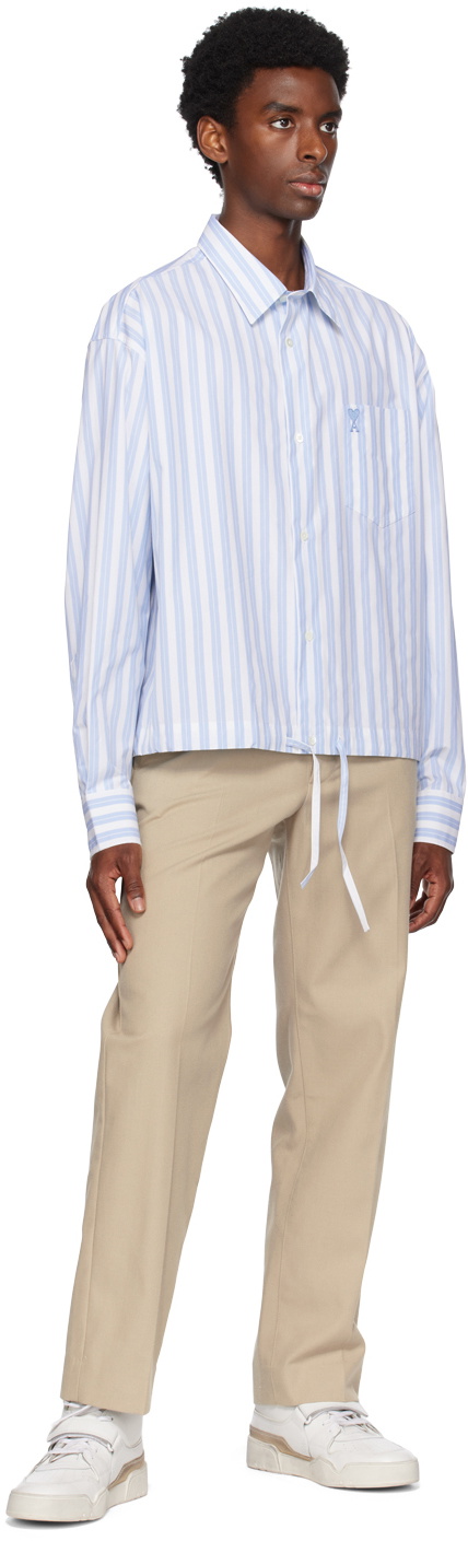 AMI Alexandre Mattiussi White & Blue Drawstring Shirt AMI