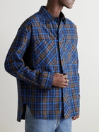 LOEWE - Leather-Trimmed Checked Cotton-Flannel Shirt - Blue