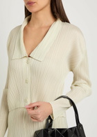 Pleats Please Issey Miyake Pleated Woven Cardigan Ivory