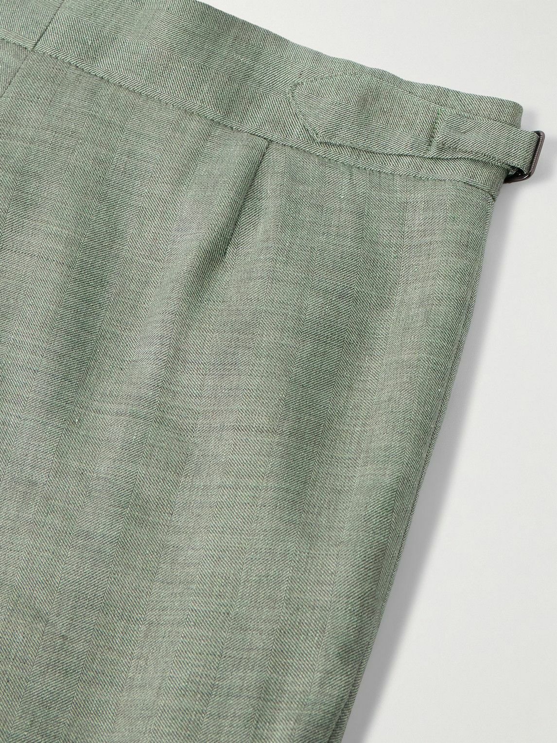 Richard James - Hepworth Straight-Leg Pleated Herringbone Linen and Wool-Blend Suit Trousers - Green