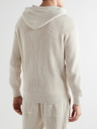 Brunello Cucinelli - Logo-Embroidered Ribbed Cotton Zip-Up Hoodie - Neutrals