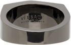 Versace Gunmetal Logo Debossed Ring
