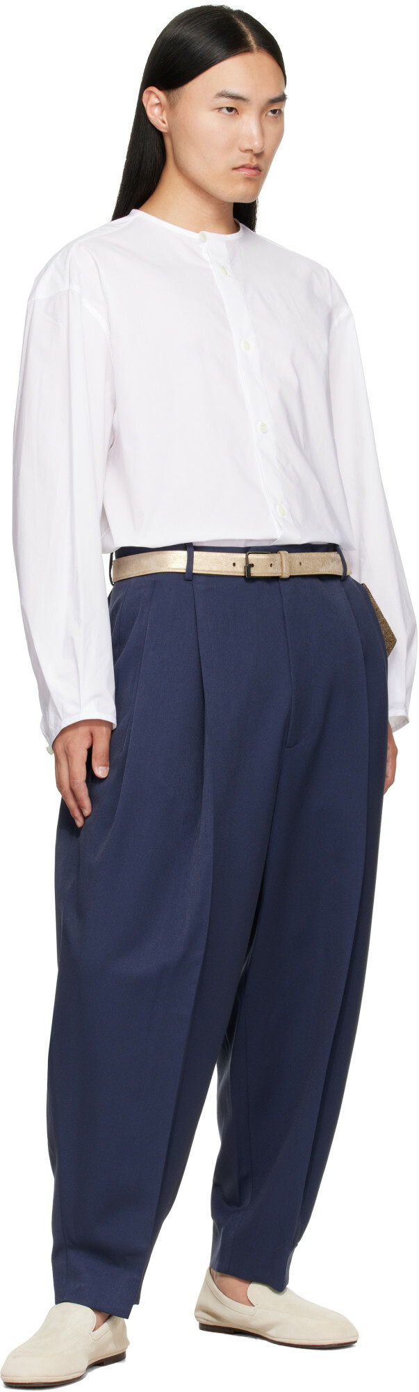 Hed Mayner White Band Collar Shirt