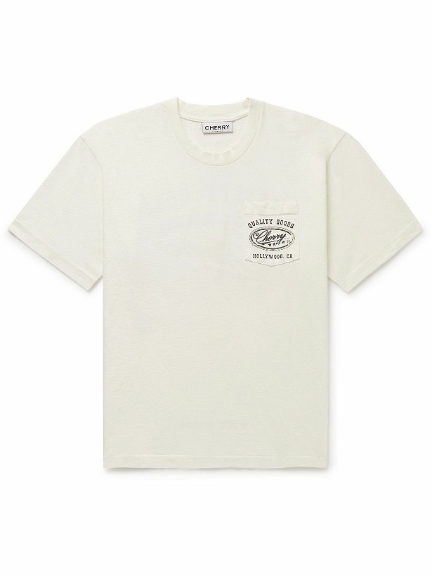 Photo: CHERRY LA - Logo-Print Cotton-Jersey T-Shirt - Neutrals