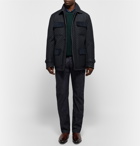 Brioni - Leather-Trimmed Quilted Checked Wool Field Jacket - Blue