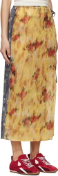 GANNI Yellow & Gray Color-Block Patchwork Midi Skirt