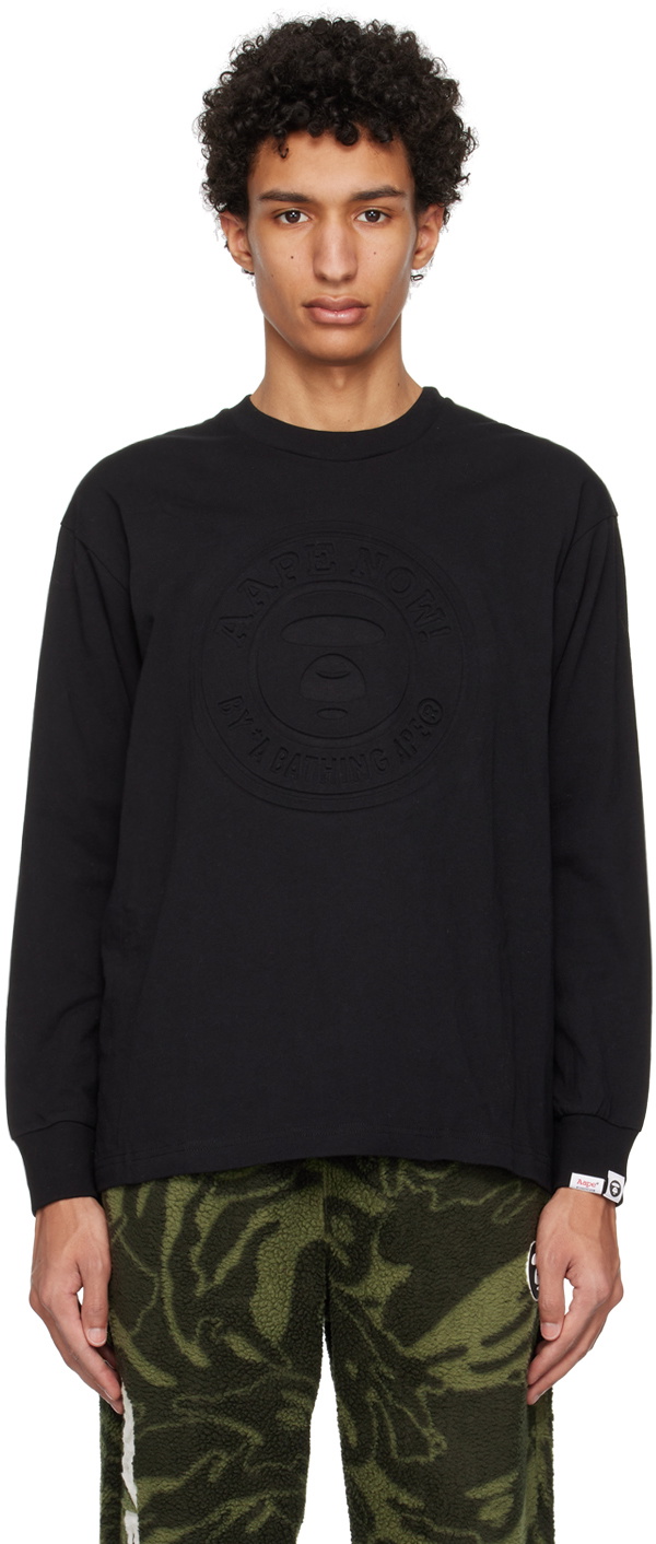 AAPE by A Bathing Ape Black Embossed Long Sleeve T-Shirt