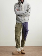 Greg Lauren - Panelled Cotton-Jersey and Waffle-Knit Hoodie - Gray