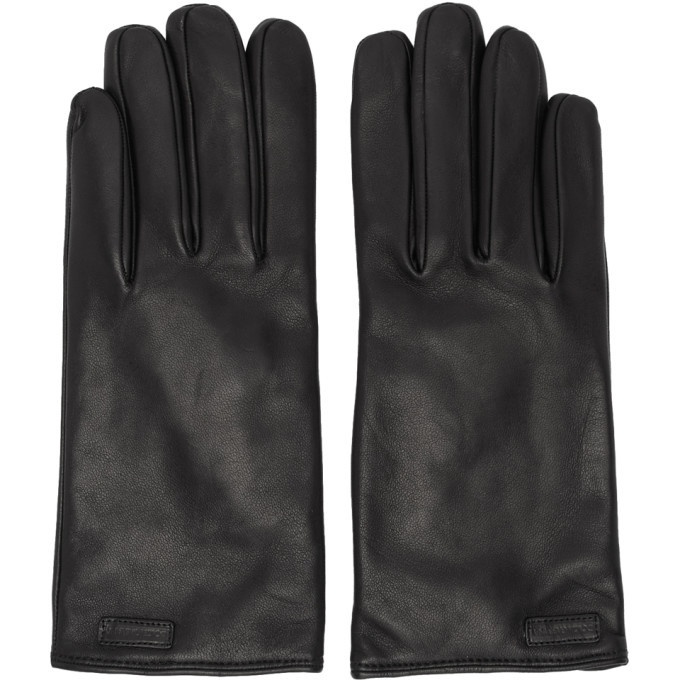 Photo: Dolce and Gabbana Black Leather Logo Gloves