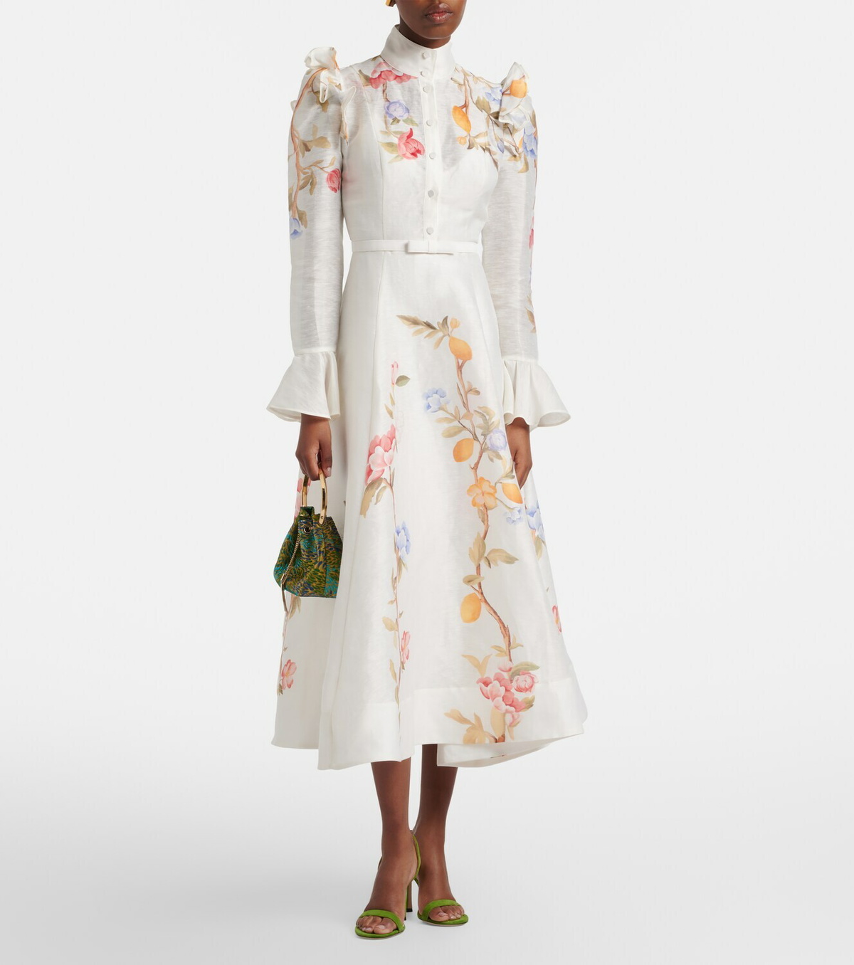 Leo Lin Selina floral ruffled linen-blend midi dress