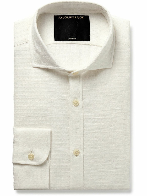Photo: Favourbrook - Haston Cutaway-Collar Linen-Jacquard Shirt - White