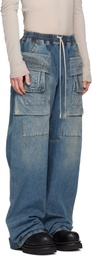 Rick Owens DRKSHDW Blue Temple Wide Creatch Cargo Jeans