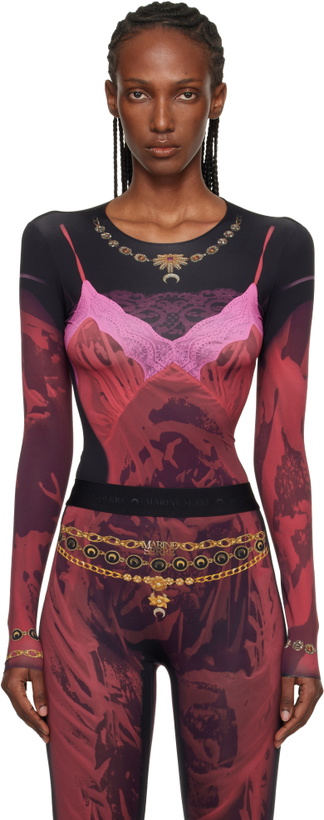 Photo: Marine Serre Red & Black Wet Nuisette Printed Jersey LS T-shirt