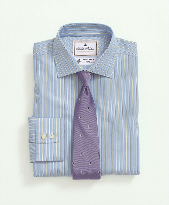 Photo: Brooks Brothers Men's X Thomas Mason Cotton Poplin English Collar, Stripe Dress Shirt | Blue