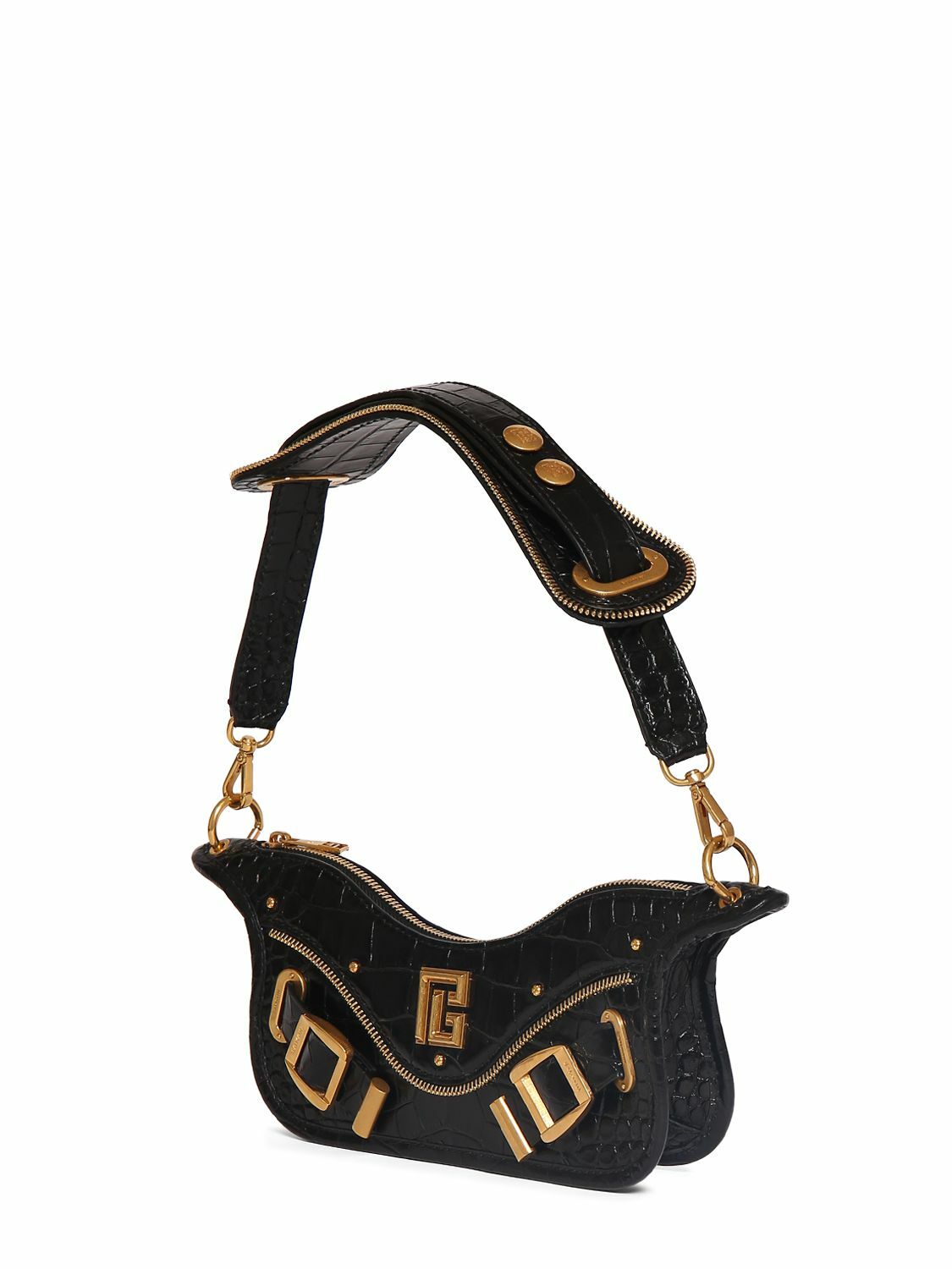 BALMAIN Blaze Croco Embossed Leather Zip Bag Balmain