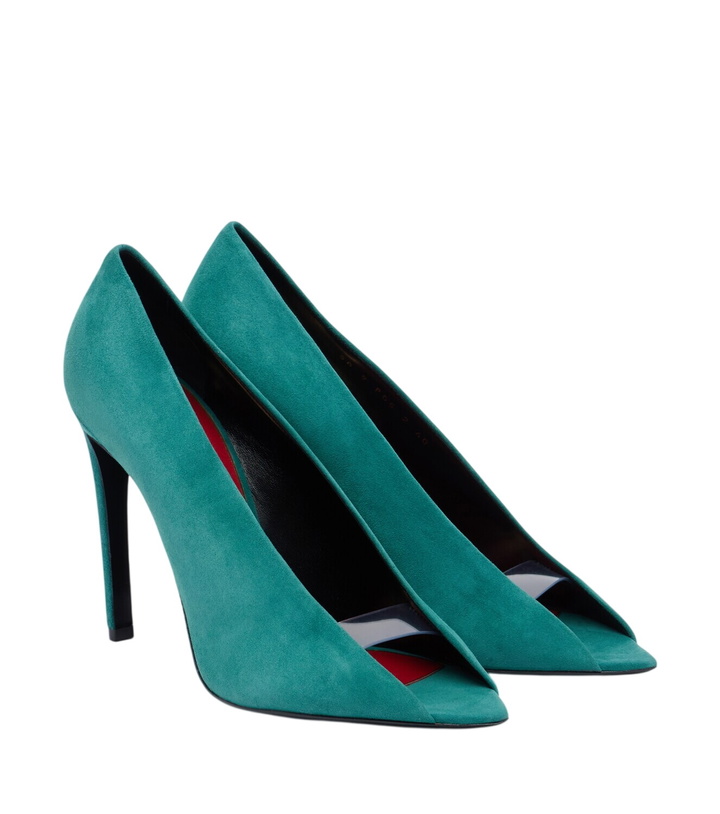 Photo: Valentino Garavani VLogo Révélé suede peep-toe pumps