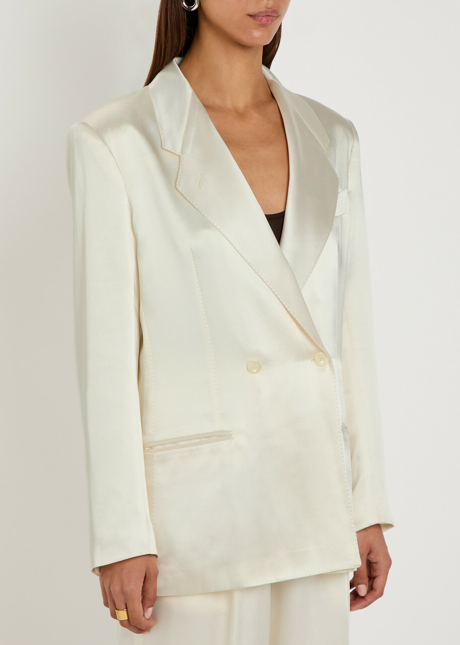 Giuliva Heritage The Anna Double-breasted Satin Blazer Ivory