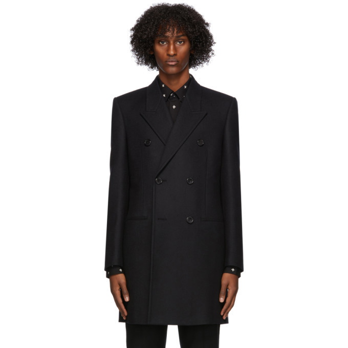 Photo: Saint Laurent Black Wool Double-Breasted Coat