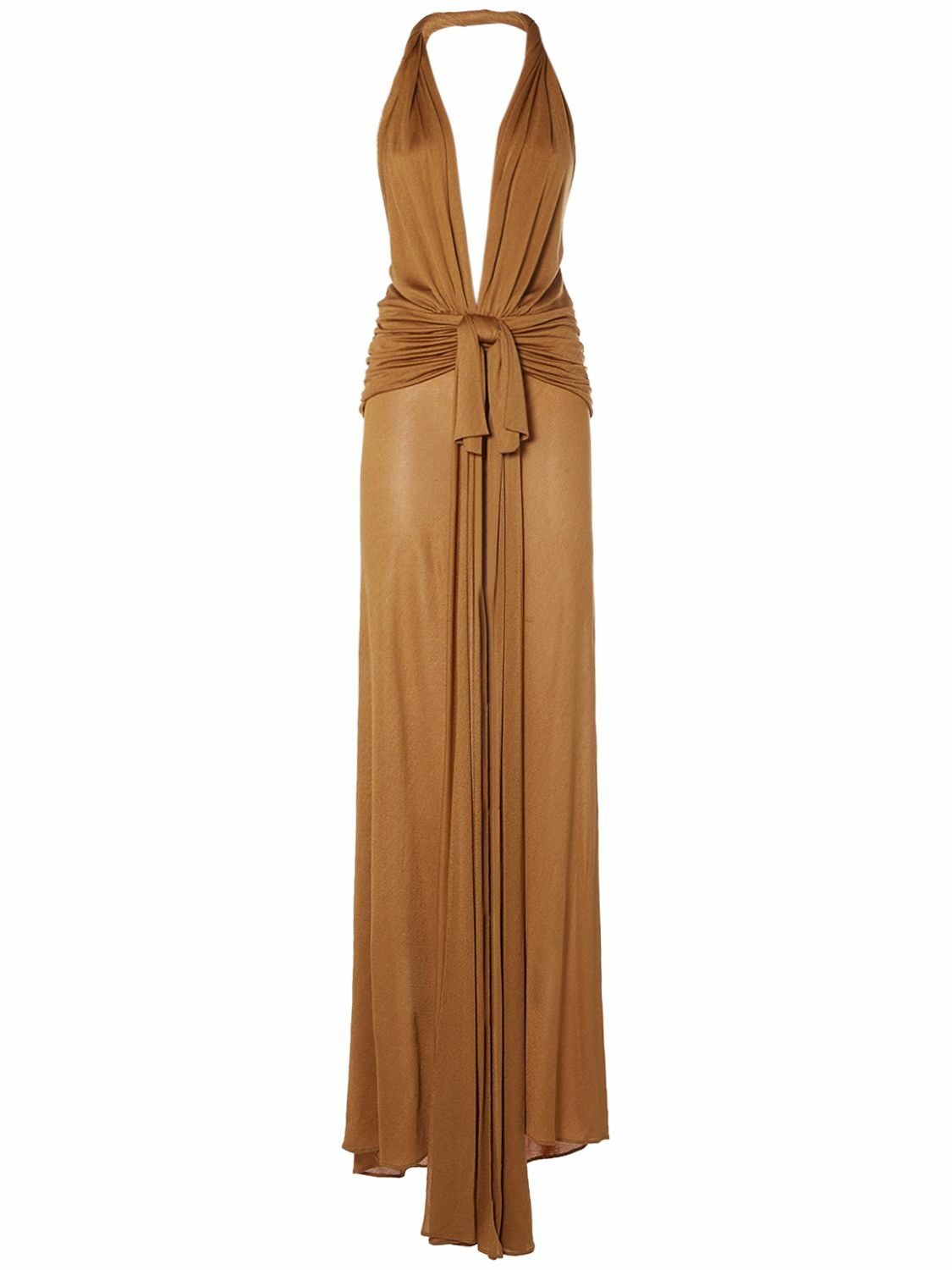 BLUMARINE - Draped Viscose Long Halter Dress Blumarine