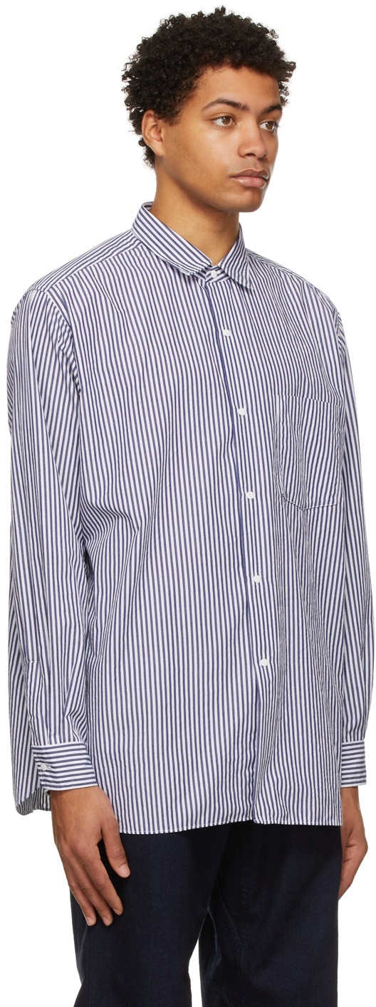 Nanamica Navy Regular Collar Stripe Wind Shirt Nanamica