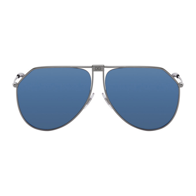 Photo: Dolce and Gabbana Black and Blue Mirror Slim Aviator Sunglasses