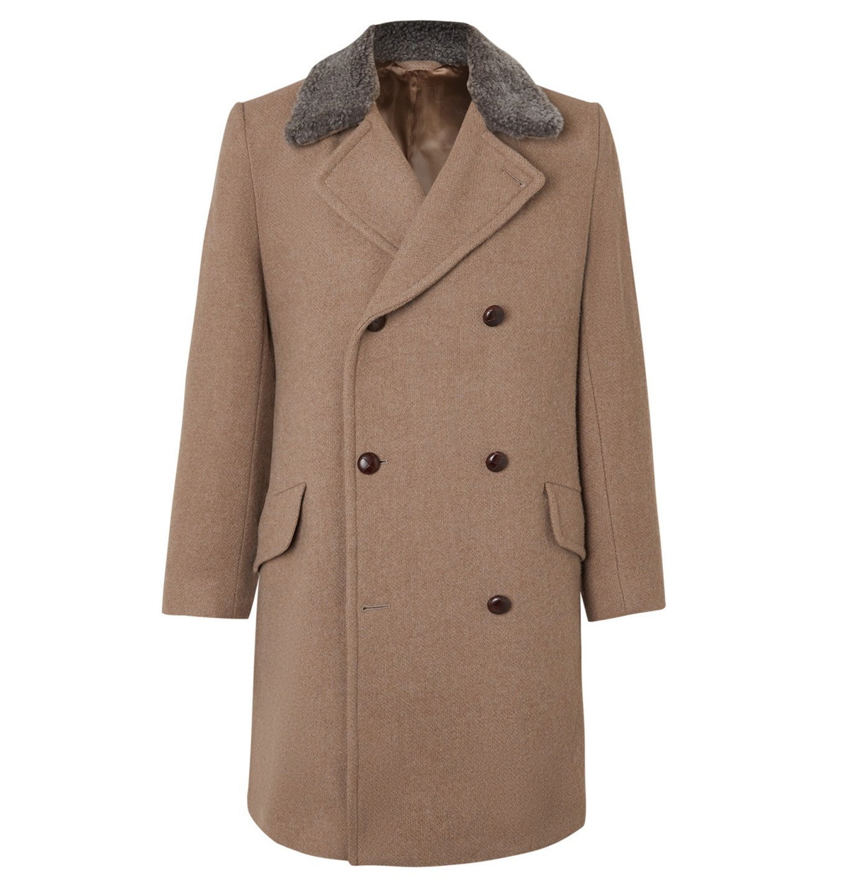 Kingsman - Conrad Double-Breasted Shearling-Trimmed Wool Coat - Brown ...