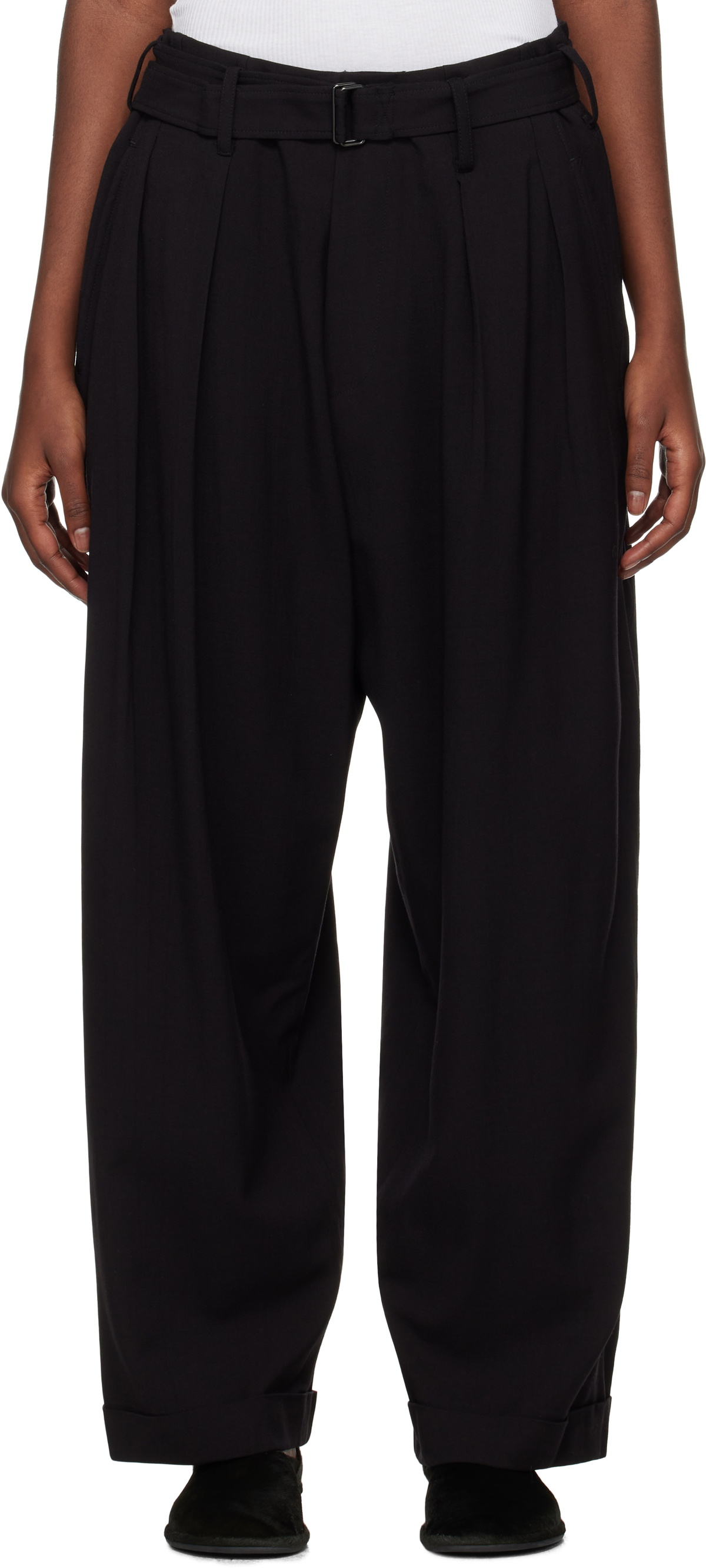 YOHJI YAMAMOTO Black Damaged Gabardine 2Tucks Trousers