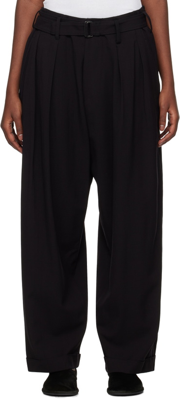 Photo: YOHJI YAMAMOTO Black Damaged Gabardine 2Tucks Trousers