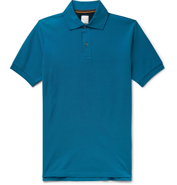 Photo: PAUL SMITH - Webbing-Trimmed Cotton-Piqué Polo Shirt - Blue