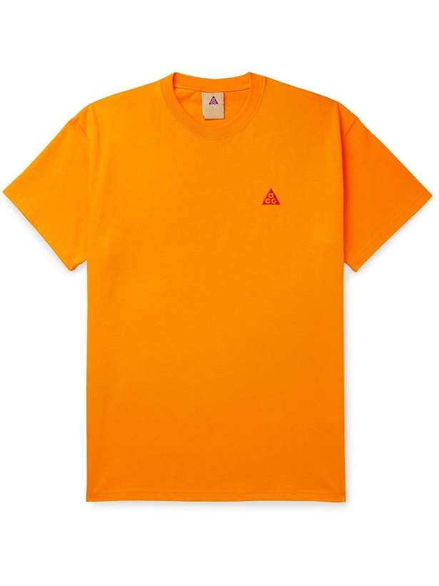 Photo: NIKE - ACG NRG Logo-Embroidered Cotton-Jersey T-Shirt - Orange