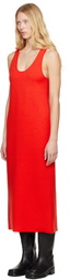 AURALEE Red Cotton Silk Stretch Knit Midi Dress