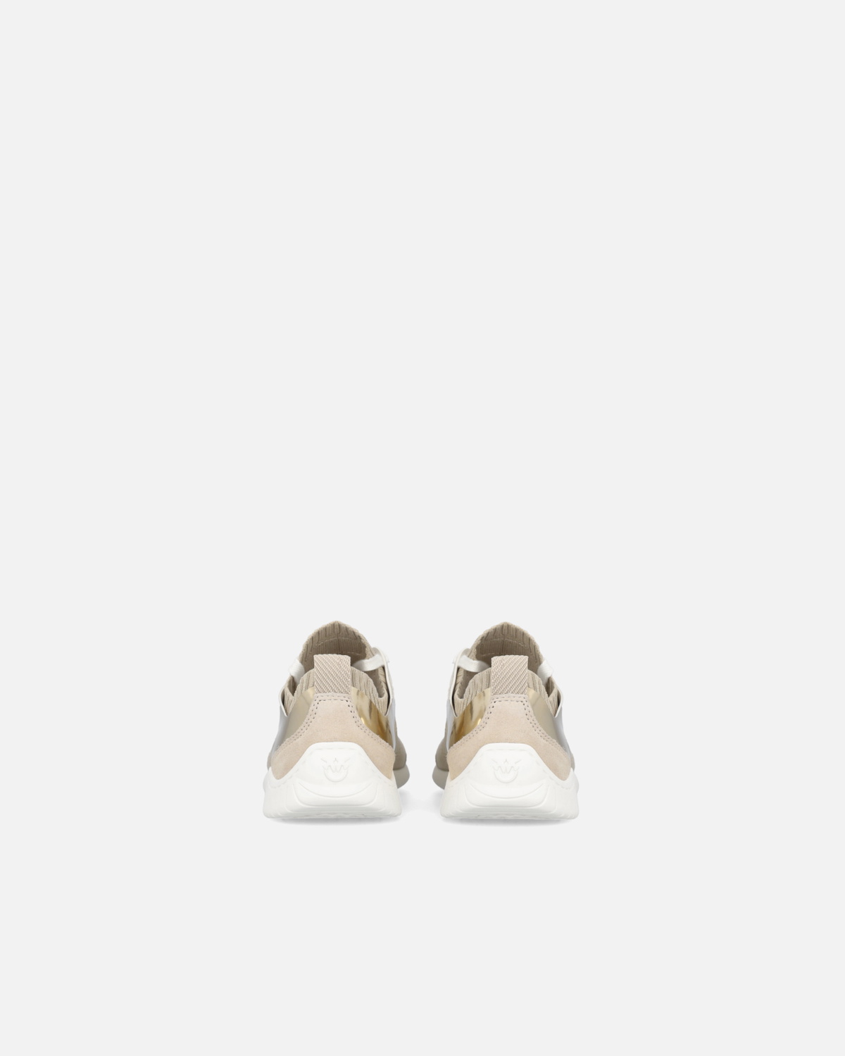 Pinko Knit Low Top Sneakers With Mirror Finish Inserts Platinum