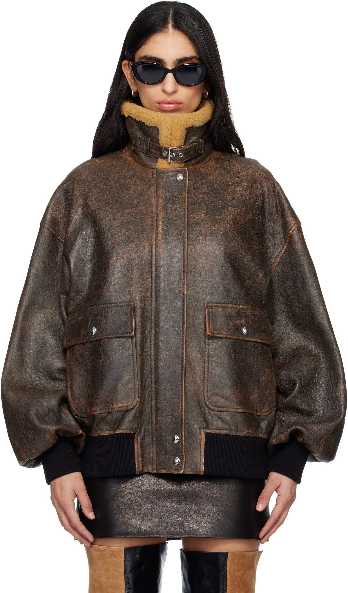 KHAITE Brown Sandor Leather Jacket