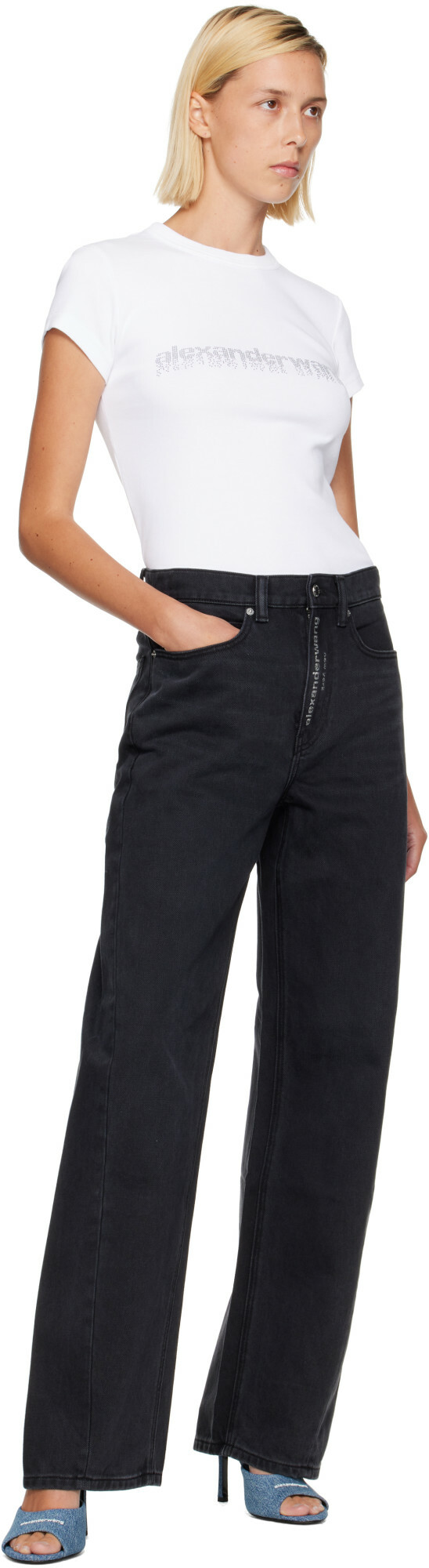 Alexander Wang Black Float Hotfix Logo Fly Jeans