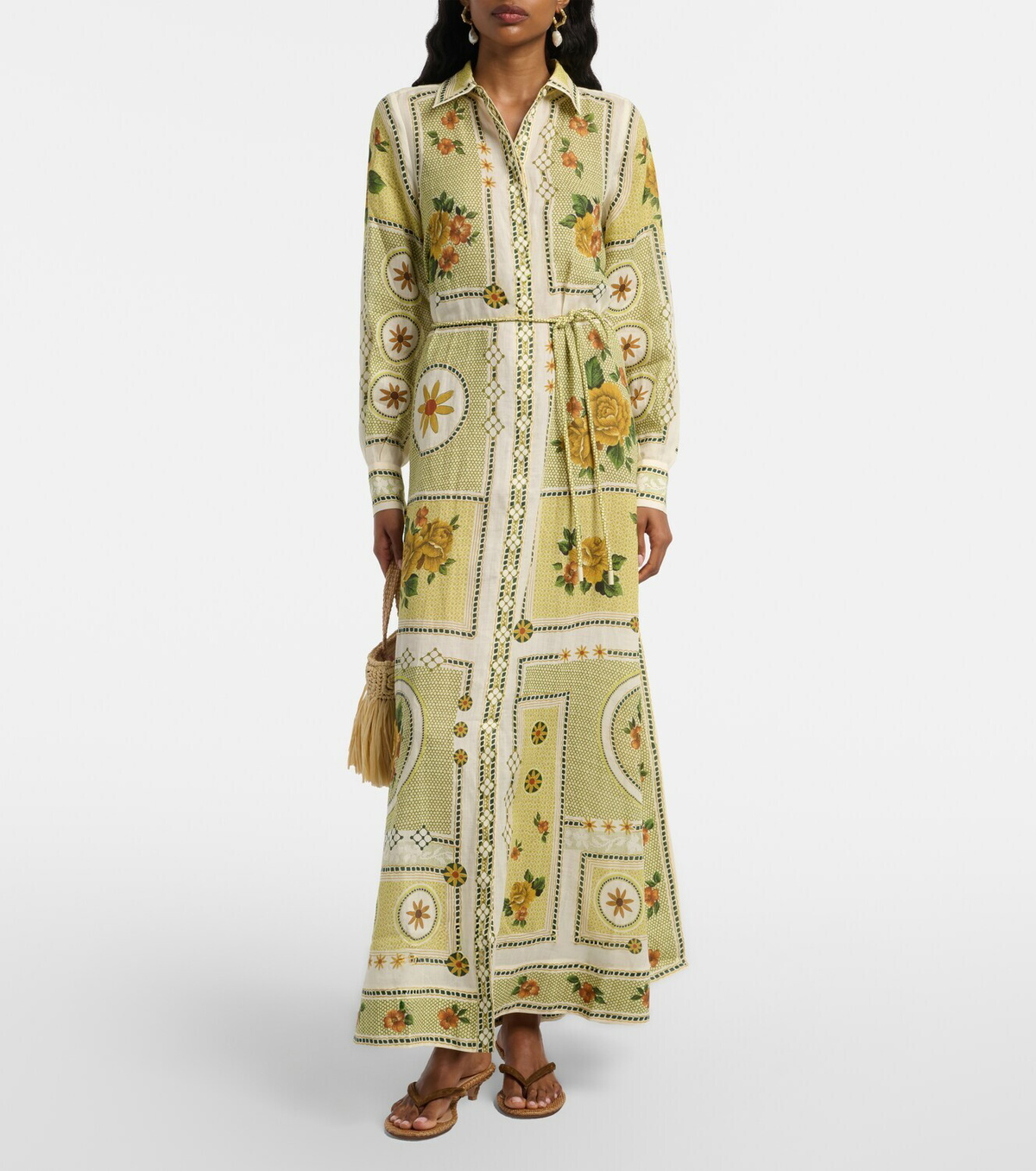 Alémais Dixie belted printed ramie shirt dress