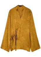 Delos Tao Textured Jacquard Satin Wrap Shirt Bronze