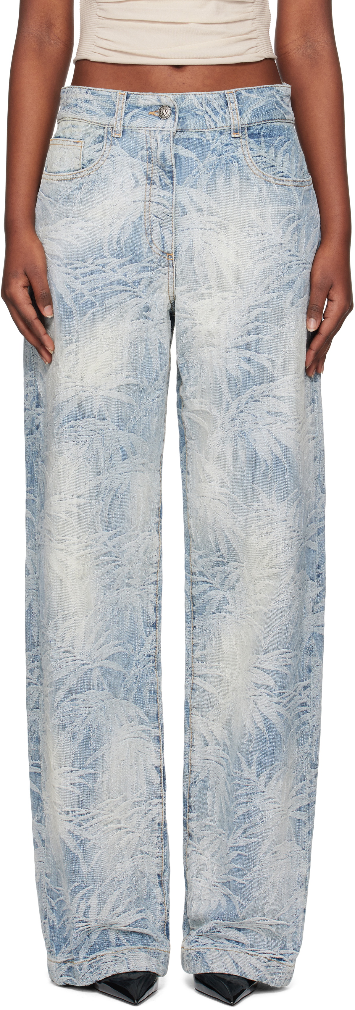 Palm Angels Blue Palms Jacquard Loose Jeans