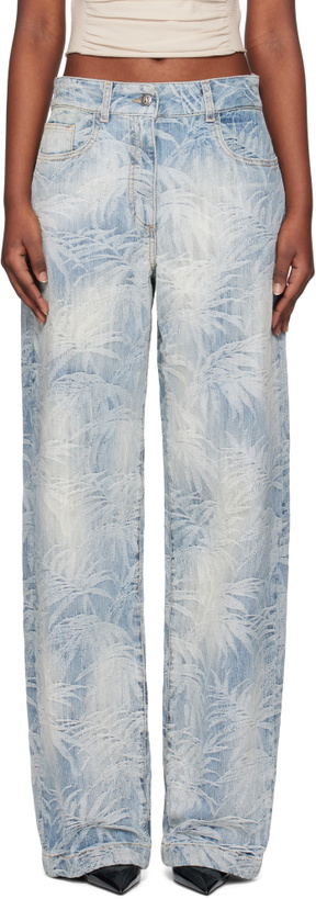 Photo: Palm Angels Blue Palms Jacquard Loose Jeans