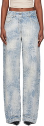 Palm Angels Blue Palms Jacquard Loose Jeans