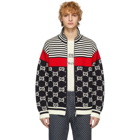 Gucci Navy and Off-White Knit GG Stripe Zip-Up Jacket