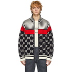 Gucci Navy and Off-White Knit GG Stripe Zip-Up Jacket